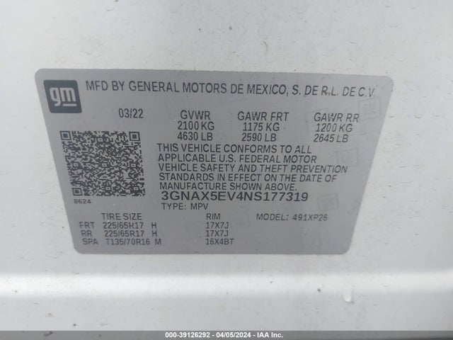 Chevrolet Equinox Awd 1fl 2022 3GNAX5EV4NS177319 Image 9