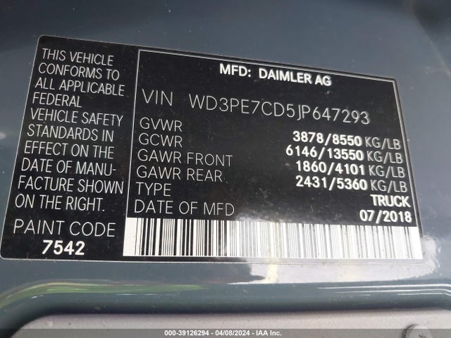 WD3PE7CD5JP647293 Mercedes-Benz Sprinter 2500 Standard Roof V6
