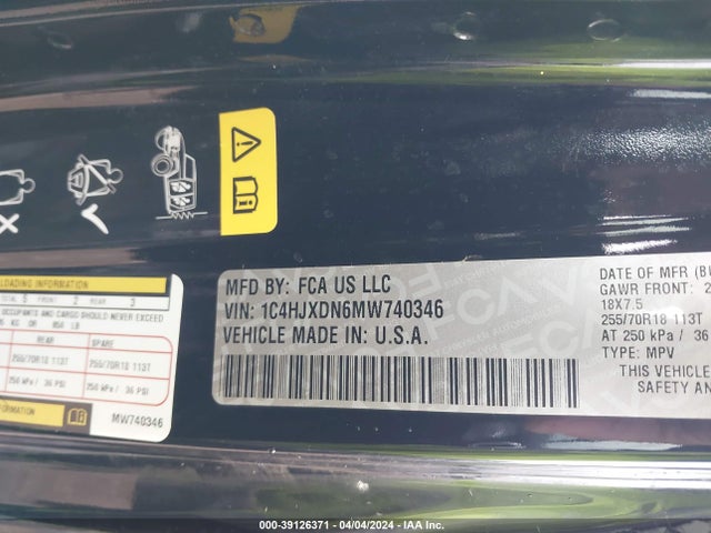 1C4HJXDN6MW740346 Jeep Wrangler Unlimited Sport Altitude 4x4