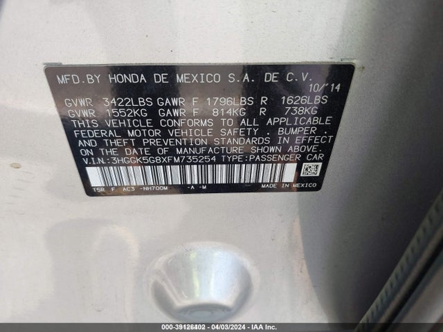 Honda FIT EX 2015 3HGGK5G8XFM735254 Image 9