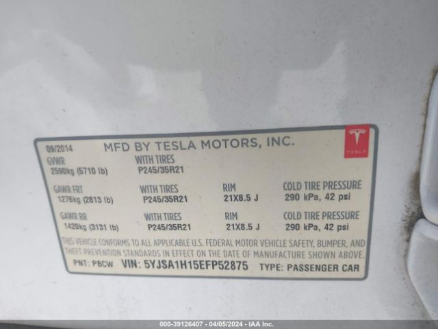 5YJSA1H15EFP52875 Tesla Model S P85