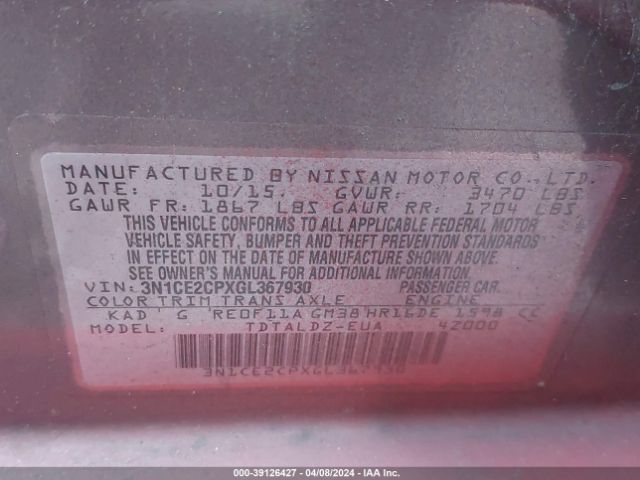 3N1CE2CPXGL367930 Nissan Versa Note S (sr)/s Plus/sl/sr/sv