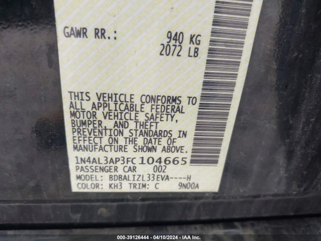 Nissan Altima 2.5 Sv 2015 1N4AL3AP3FC104665 Image 9