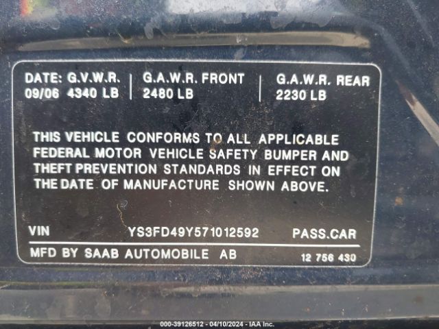 2007 SAAB 9-3 YS3FD49Y571012592 Photo 8