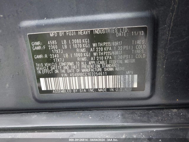 Subaru Outback 2.5i Premium 2014 4S4BRBCC1E3254611 Image 9