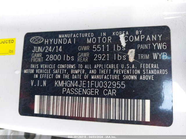 Hyundai Genesis 3.8 2015 KMHGN4JE1FU032955 Image 9