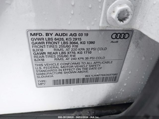 2019 AUDI Q7 WA1LHAF75KD037082 Photo 8