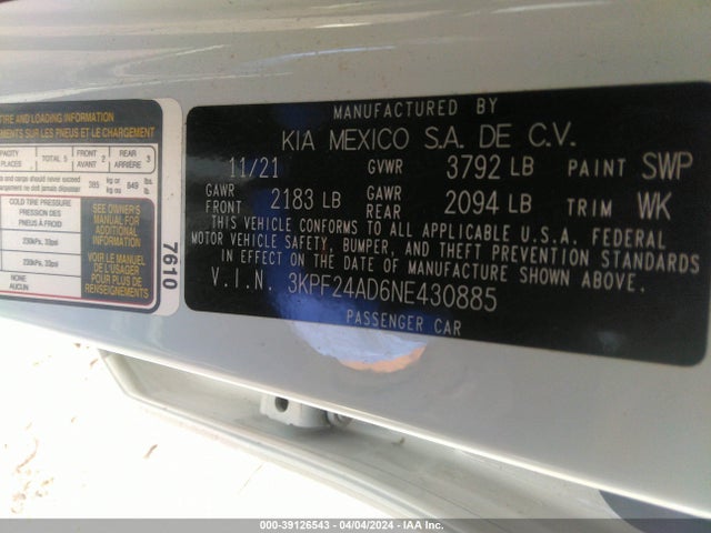 KIA Forte Lxs 2022 3KPF24AD6NE430885 Image 9