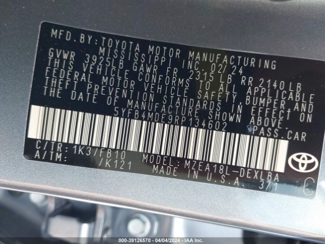5YFB4MDE9RP134602 Toyota COROLLA LE