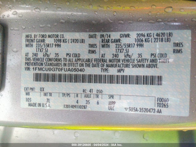 Ford ESCAPE SE 2015 1FMCU0G70FUA05040 Image 9