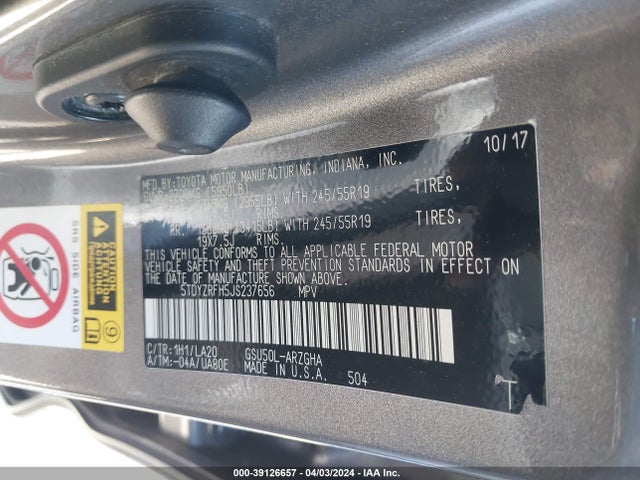Toyota Highlander Limited Platinum 2018 5TDYZRFH5JS237656 Image 9
