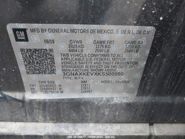 Chevrolet EQUINOX LT 2019 3GNAXKEVXKS500590 Image 9