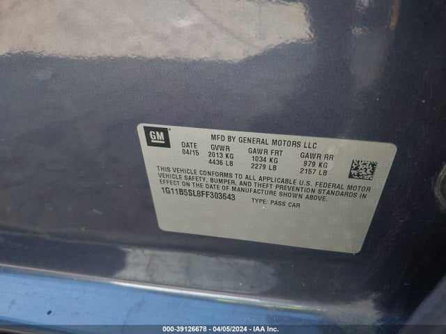 Chevrolet MALIBU LS 2015 1G11B5SL8FF303643 Image 9