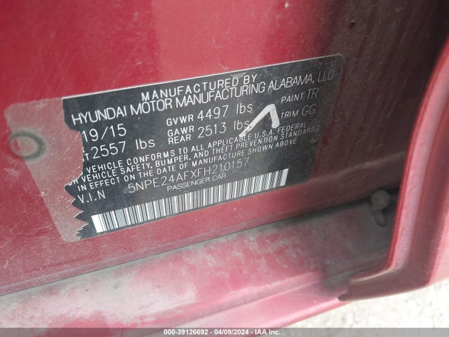 Hyundai SONATA SE 2015 5NPE24AFXFH210157 Image 9