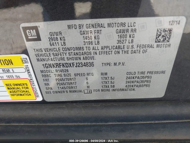 Chevrolet Traverse Ls 2015 1GNKRFKDXFJ234836 Image 9