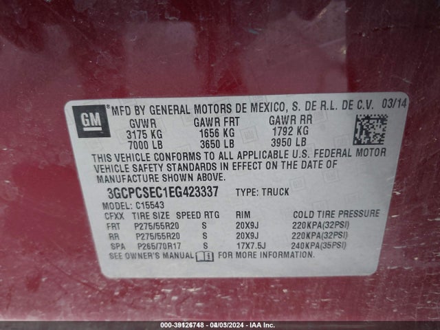 Chevrolet Silverado 1500 1lz 2014 3GCPCSEC1EG423337 Image 9