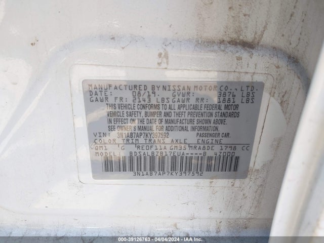 Nissan SENTRA S 2019 3N1AB7AP7KY397592 Image 9
