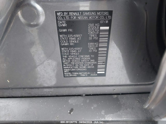 Nissan ROGUE SV 2018 KNMAT2MV7JP611343 Image 9