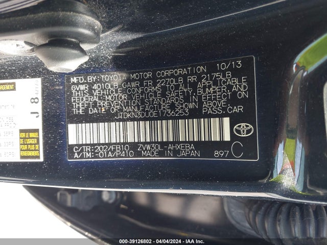 Toyota Prius Two 2014 JTDKN3DU0E1736253 Image 9