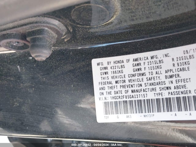 Honda Accord Ex-l 2016 1HGCR2F85GA037157 Image 9