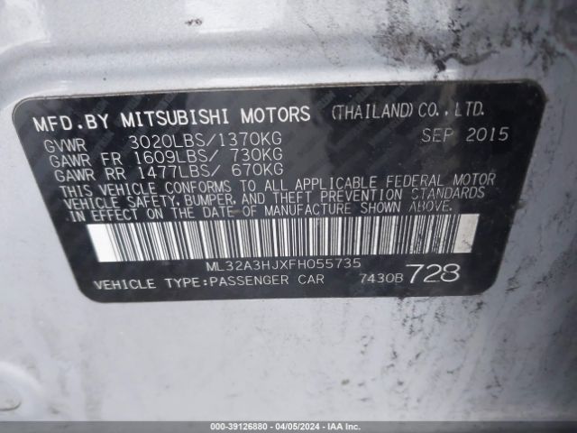 ML32A3HJXFH055735 Mitsubishi MIRAGE DE