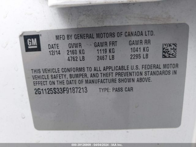 Chevrolet Impala 2lt 2015 2G1125S33F9187213 Image 9