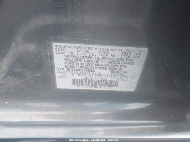 3N1CN7AP9HL805032 Nissan Versa 1.6 S