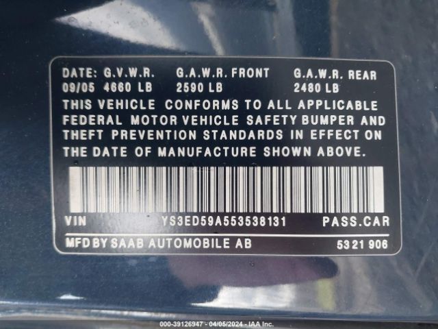 2005 SAAB 9-5 YS3ED59A553538131 Photo 8