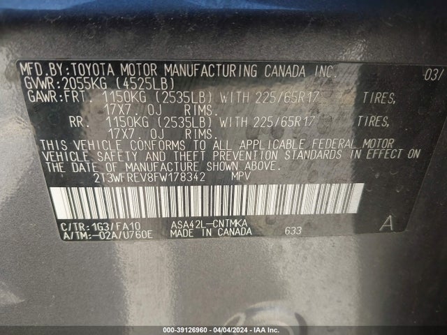 Toyota Rav4 Xle 2015 2T3WFREV8FW178342 Image 9
