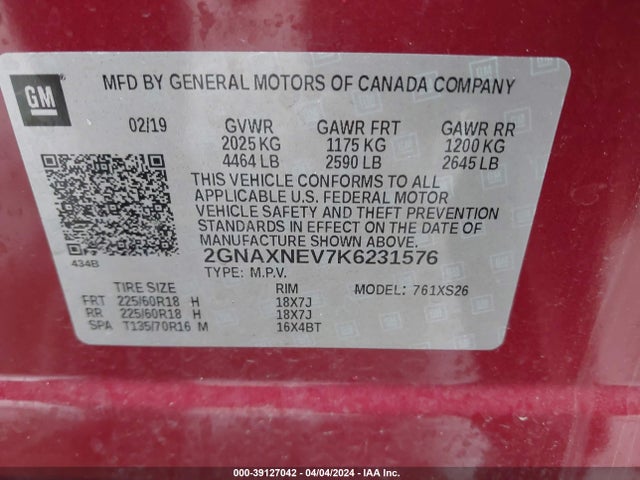 Chevrolet Equinox Premier 2019 2GNAXNEV7K6231576 Image 9
