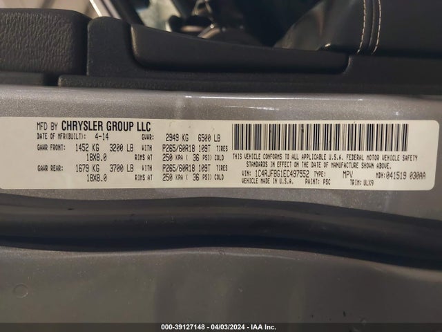 Jeep Grand Cherokee Limited 2014 1C4RJFBG1EC497552 Image 9