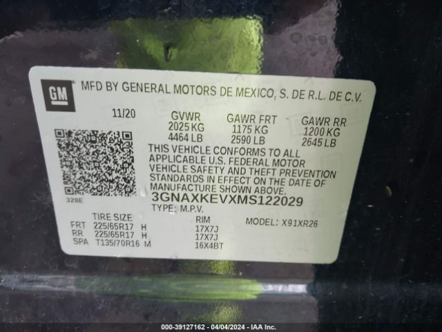 3GNAXKEVXMS122029 Chevrolet Equinox Fwd Lt