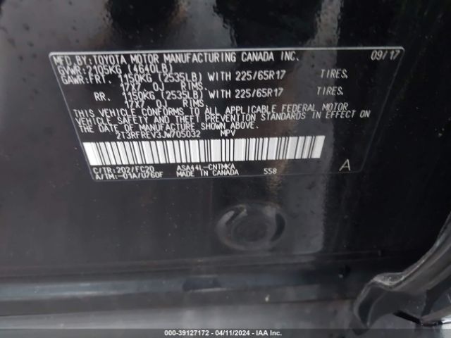 2T3RFREV3JW705032 Toyota Rav4 Xle