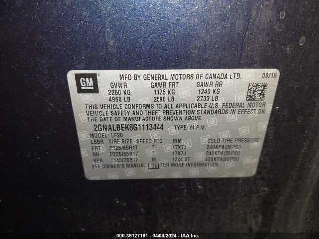 Chevrolet EQUINOX LS 2016 2GNALBEK8G1113444 Image 9