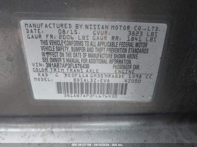 Nissan SENTRA SV 2015 3N1AB7AP3FL676430 Image 9
