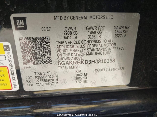 Buick Enclave Leather 2017 5GAKRBKD3HJ316168 Image 9