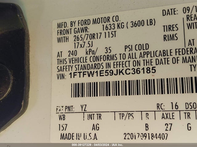 Ford F-150 Xl 2018 1FTFW1E59JKC36185 Image 9