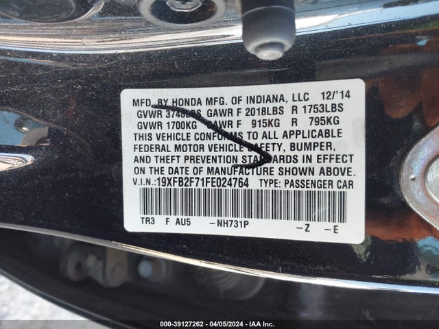 Honda CIVIC SE 2015 19XFB2F71FE024764 Image 9