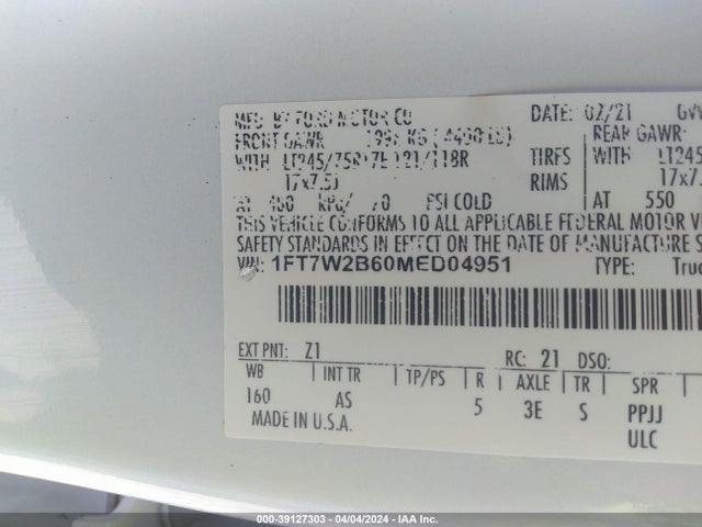 Ford F-250 Xl 2021 1FT7W2B60MED04951 Image 9