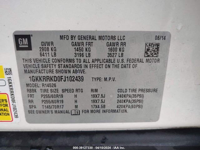 GMC Acadia Slt-1 2015 1GKKRRKD0FJ102439 Image 9