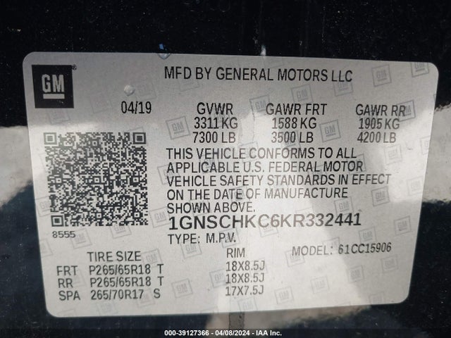 Chevrolet Suburban Lt 2019 1GNSCHKC6KR332441 Image 9