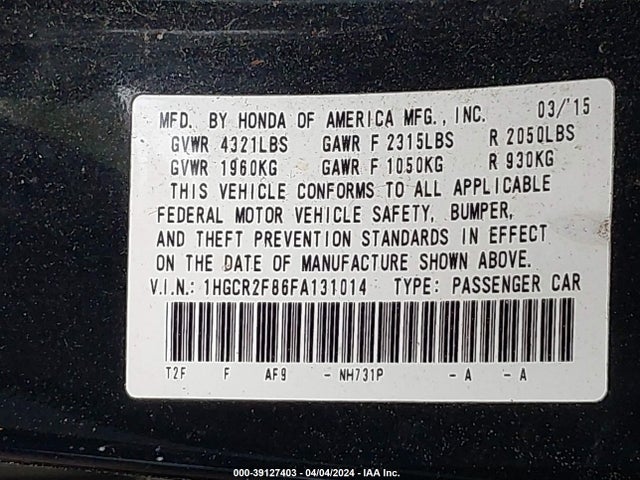 Honda Accord Ex-l 2015 1HGCR2F86FA131014 Image 9
