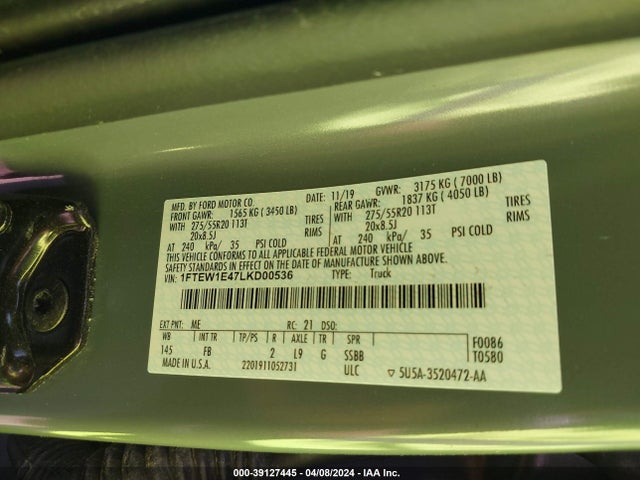 Ford F-150 Xlt 2020 1FTEW1E47LKD00536 Image 9
