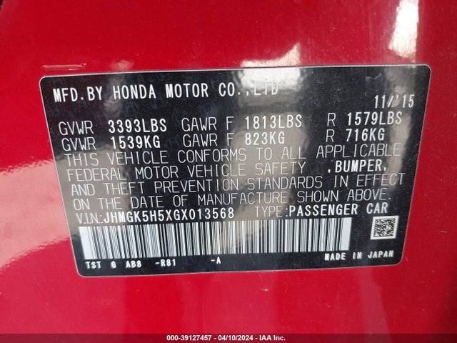 Honda FIT LX 2016 JHMGK5H5XGX013568 Image 9