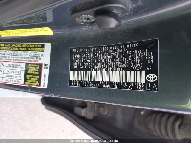 Toyota COROLLA L 2014 5YFBURHE4EP161885 Image 9