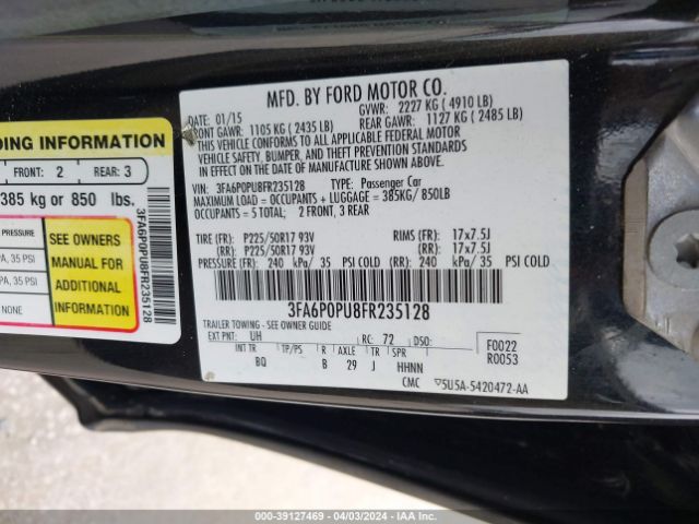 3FA6P0PU8FR235128 Ford Fusion Energi Se Luxury