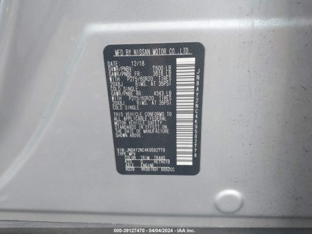 JN8AY2NC4K9582778 Nissan Armada Sl