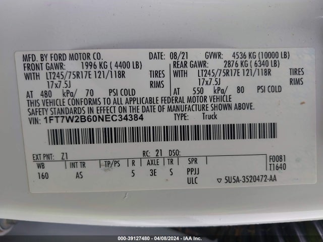 Ford F-250 Xl 2022 1FT7W2B60NEC34384 Image 9
