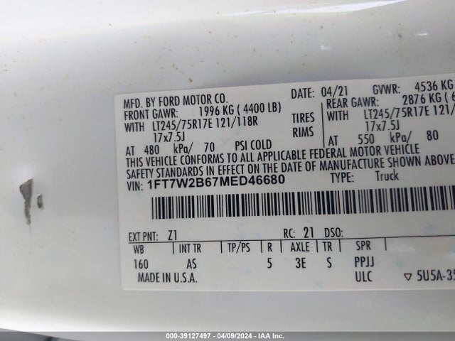 Ford F-250 Xl 2021 1FT7W2B67MED46680 Image 9