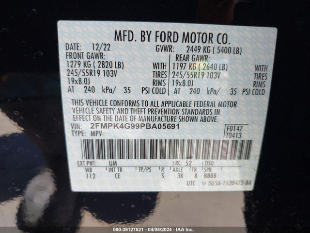 Ford EDGE SE 2023 2FMPK4G99PBA05691 Image 9